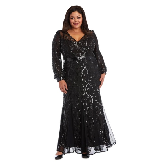 R&M Richards Womens Plus Sequined Surplice Evening Dress - Picture 4 of 13